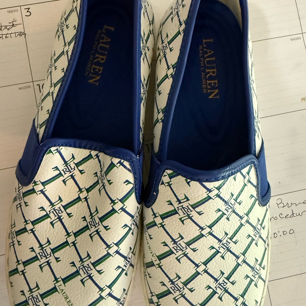 Ralph Lauren Cream and Blue Patterned Flats